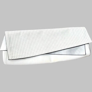 BCBGMAXAZRIA Metallic Laser Cut  Leather Criss Cross Flap Clutch Evening Handbag